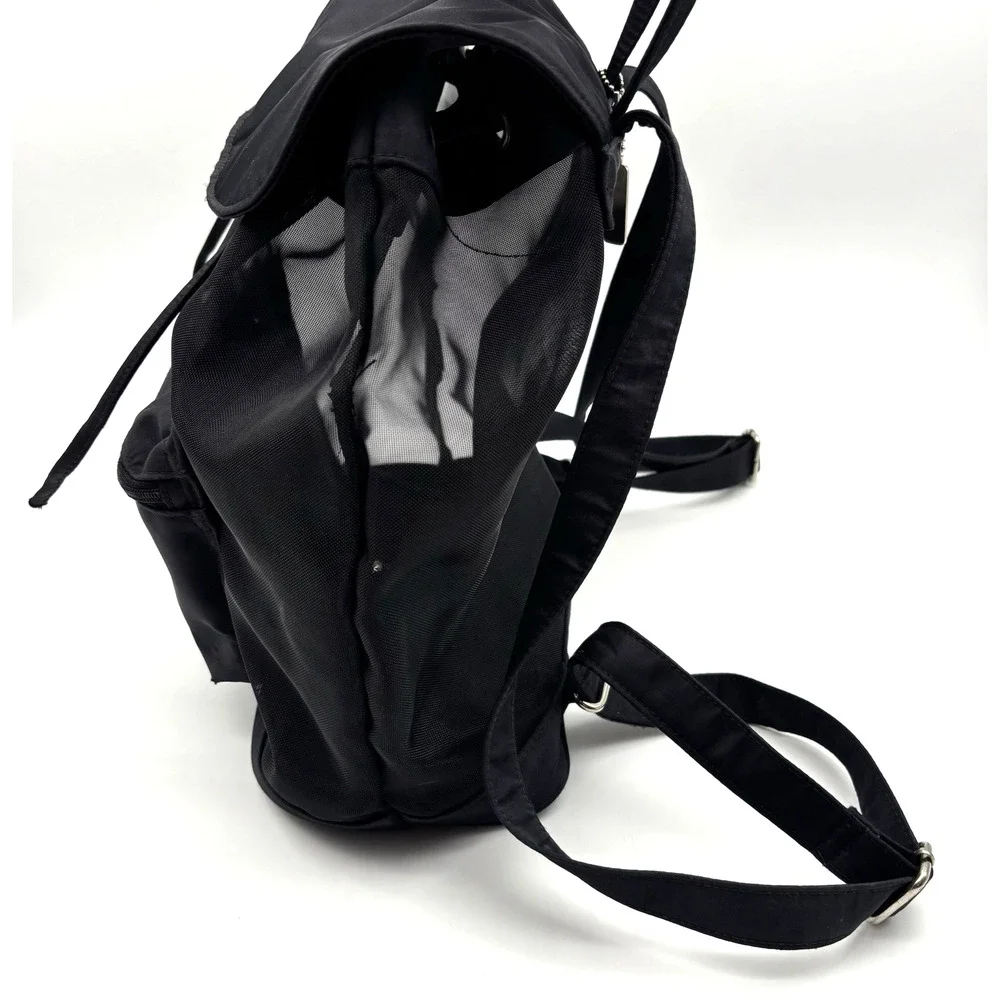 Vintage 00s Y2K EXPRESS Black Nylon See-through Mesh Drawstring Backpack 13x11